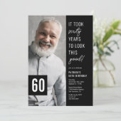 Invitation Soixante Noir & Blanc 60e Anniversaire Photo (Debout devant)
