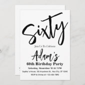 Invitation Soixante Noir & Blanc Moderne 60e fête d'anniversa (Devant / Derrière)