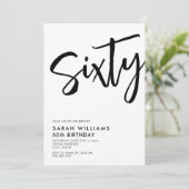 Invitation Soixante Noir moderne et blanc 60e anniversaire (Debout devant)