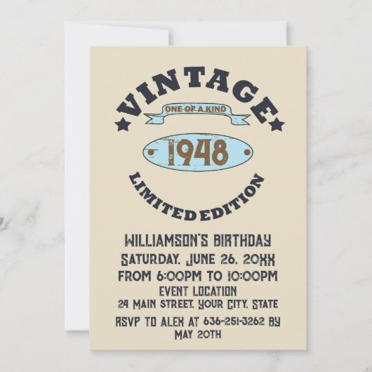 Invitation Soixante-quinze vintage 75e anniversaire (Devant)