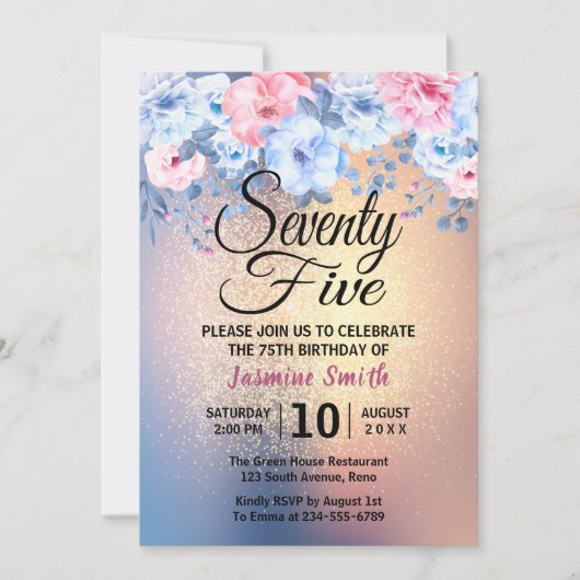 Invitation Soixante-quinzième anniversaire de parties (Devant)