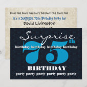 Invitation soixante-quinzième Fête d'anniversaire bleue et de (Devant / Derrière)