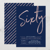 Invitation Soixante | Rose moderne Gold 60th Birthday Party (Devant / Derrière)