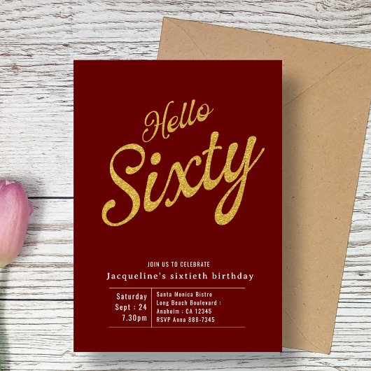 Invitation Soixante rouge or moderne 60e anniversaire