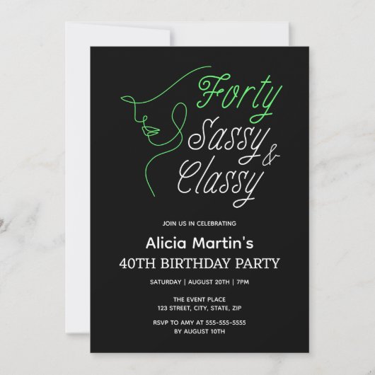 Invitation Soixante Sassy & Classy Black 40e fête d'anniversa (Devant)