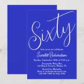 Invitation Soixante Script moderne Royal Blue 60e fête d'anni (Devant / Derrière)