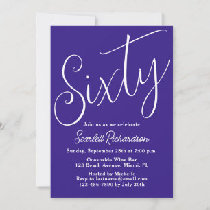 Invitation Soixante Script moderne violet 60e anniversaire