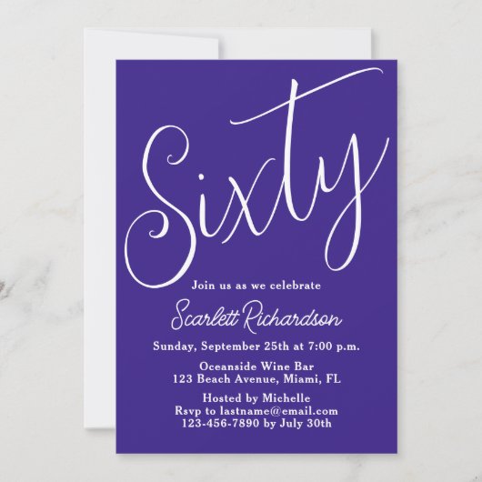 Invitation Soixante Script moderne violet 60e anniversaire (Devant)