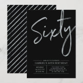 Invitation Soixante | Soirée d'anniversaire moderne argent et (Devant / Derrière)