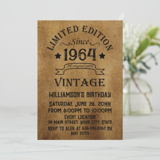 Invitation Soixante vintage 60e anniversaire personnalisée (Debout devant)