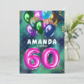 Invitation Soixantième anniversaire Ballons roses colorés 60e (Debout devant)