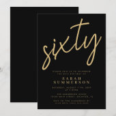 Invitation Soixantième Anniversaire Classy Script Sixty Noir (Devant / Derrière)