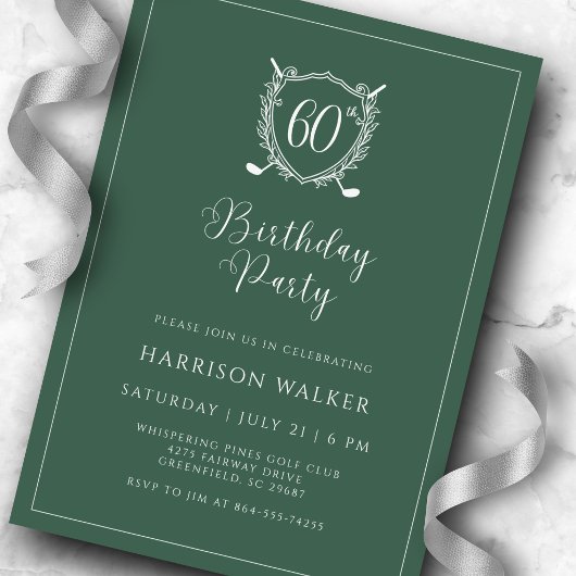 Invitation Soixantième Anniversaire Fête Golf Blason Élégant