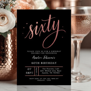 Invitation Soixantième anniversaire Rose Gold Élégant