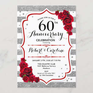 Invitation soixantième anniversaire - roses rouges blancs