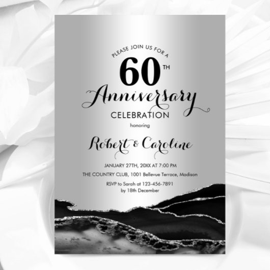 Invitation Soixantième anniversaire Silver Black