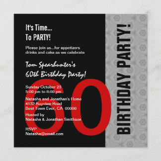 Invitation soixantième Anniversaire W1471 drôle noir argenté