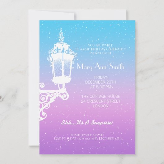 Invitation soixantième Bleu vintage et pourpre de lampe (Dos)