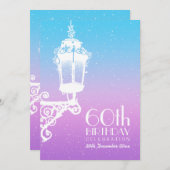 Invitation soixantième Bleu vintage et pourpre de lampe (Devant / Derrière)