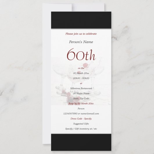 Invitation soixantième champagne blanc noir élégant (Dos)