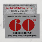 Invitation soixantième Métallique noir rouge d'argent (Devant / Derrière)