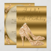 Invitation Soixantième stylets fascinants d'or d'anniversaire (Devant / Derrière)