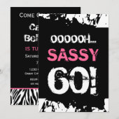 Invitation soixantième Zèbre rose blanc noir SOIXANTE (Devant / Derrière)