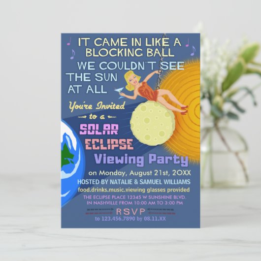 Invitation Solaire Eclipse Party Funny Retro Sun Viewing 2024 (Debout devant)