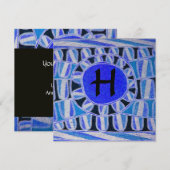 Invitation SOLAR CHAMPAGNE MONOGRAM, bleu turquoise noir (Devant / Derrière)