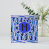 Invitation SOLAR CHAMPAGNE MONOGRAM, bleu turquoise noir (Debout devant)