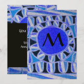 Invitation SOLAR CHAMPAGNE MONOGRAMME, bleu turquoise noir (Devant / Derrière)