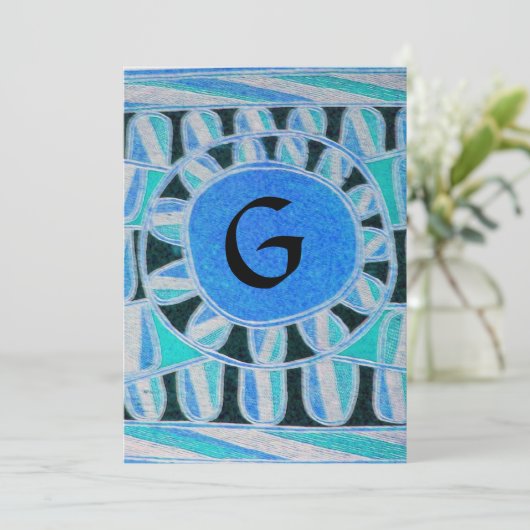 Invitation SOLAR MONOGRAM,bleu turquoise noir blanc vif (Debout devant)