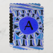 Invitation SOLAR MONOGRAM Géométrique BleuTurquoise Blanc Noi (Devant / Derrière)