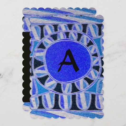 Invitation SOLAR MONOGRAMME Géométrique Bleu Turquoise Blanc (Devant / Derrière)