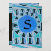 Invitation SOLAR MONOGRAMME, or bleu turquoise noir blanc (Devant / Derrière)