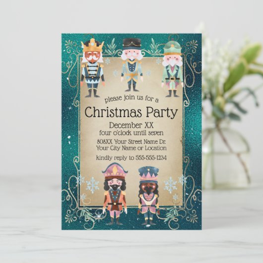Invitation Soldats du Jouet Noisette de Noël sur Vert brillan (Debout devant)