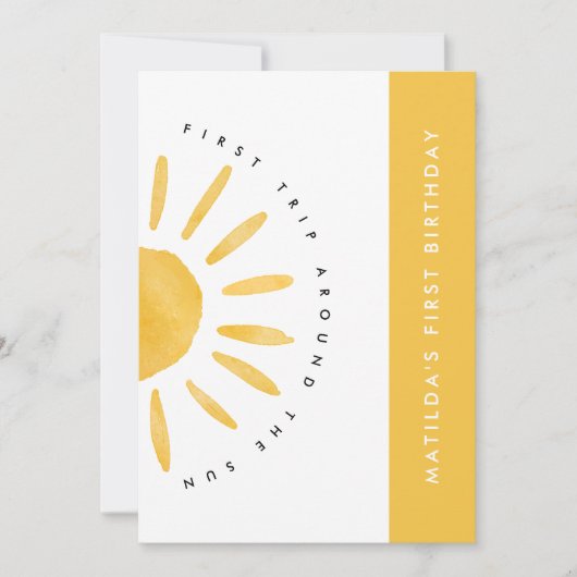 Invitation soleil 1er anniversaire aquarelle soleil jaune mod (Devant)