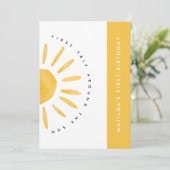 Invitation soleil 1er anniversaire aquarelle soleil jaune mod (Debout devant)