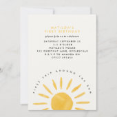 Invitation soleil 1er anniversaire aquarelle soleil jaune mod (Devant)