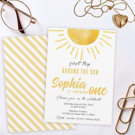 Invitation Soleil 1er anniversaire Premier voyage autour du s