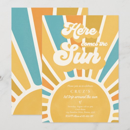 Invitation Soleil Anniversaire Boho 1er Voyage Autour Du Sole (Devant / Derrière)