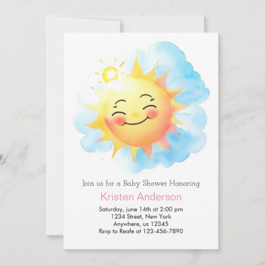 Invitation Soleil Blessures Sunshine Girl Baby shower (Devant)