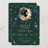 Invitation Soleil Céleste Et Fleurs Lune Étoiles Vert (Devant / Derrière)