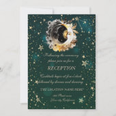 Invitation Soleil Céleste Et Fleurs Lune Étoiles Vert (Devant)