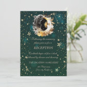 Invitation Soleil Céleste Et Fleurs Lune Étoiles Vert (Debout devant)