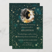 Invitation Soleil Céleste Et Fleurs Lune Étoiles Vert (Devant / Derrière)