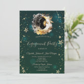 Invitation Soleil Céleste Et Fleurs Lune Étoiles Vert (Debout devant)