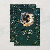 Invitation Soleil Céleste Et Fleurs Lune Étoiles Vert (Devant / Derrière)