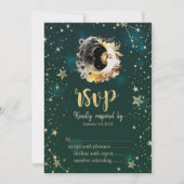 Invitation Soleil Céleste Et Fleurs Lune Étoiles Vert RSVP (Devant)