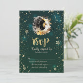 Invitation Soleil Céleste Et Fleurs Lune Étoiles Vert RSVP (Debout devant)